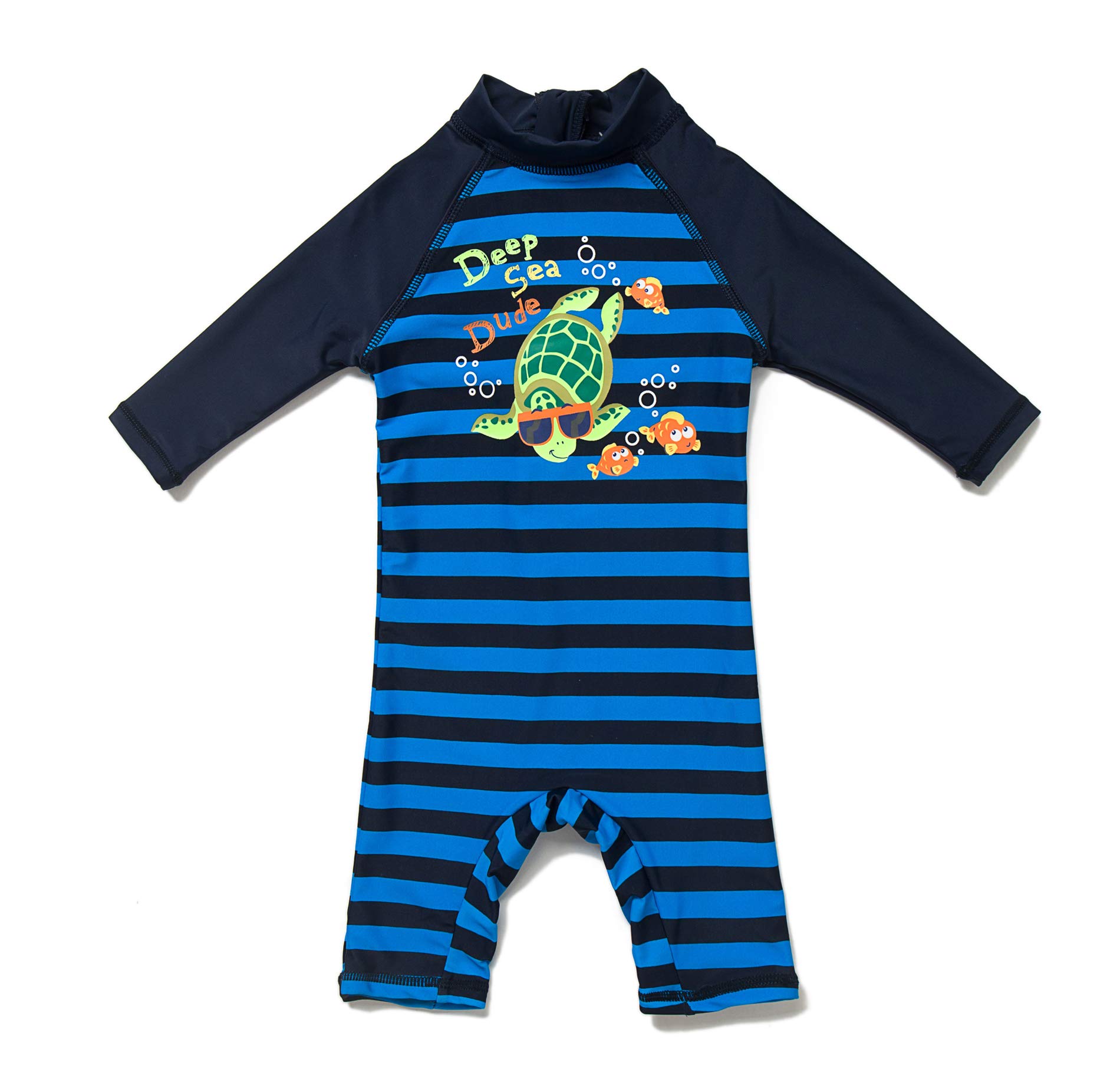 Baby Boys Sunsuit UPF 50+ Sun Protection One Pieces with Zipper Swimwear with Sun Hat(Stripe Turtle,3-6Months)