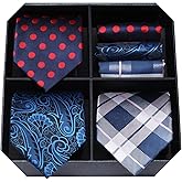HISDERN Mens Ties and Pocket Square Set Business Elegant Ties for Men Classic Lot 3 Pcs Wedding Party Neckties & Handkerchief