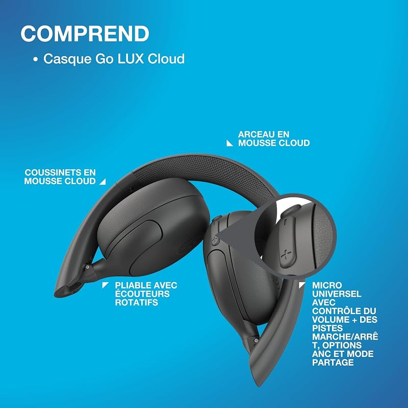Go Lux ANC Casque Bluetooth sans Fil Réduction de Bruit, Graphite