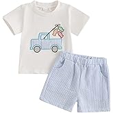 Infant Toddler Baby Boy Summer Short Sleeve Shirts with Striped Shorts Set 2Pcs Boy Fishing Outfit
