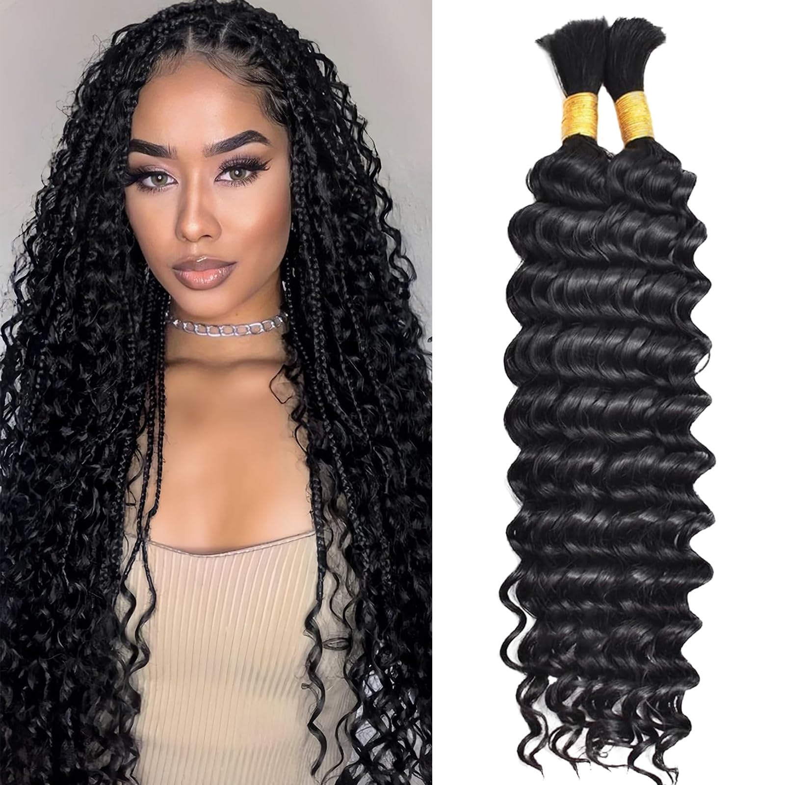LPARMJIT Deep Wave Bulk hair for Braiding 18 inch 2 Bundles/Pack No Weft for Braiding Wavy Synthetic Braiding Hair Extensions for Boho Braids (1B, 18inch(1pack)) โ image 1