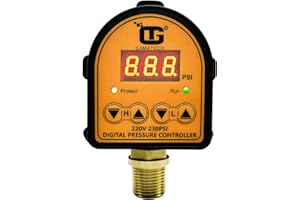 GamaTech Pressure Switch for Water Pump and Air Pump, Digital Adjustable Pressure Controller, 220V, 0-230 Psi,1/2" Male Npt