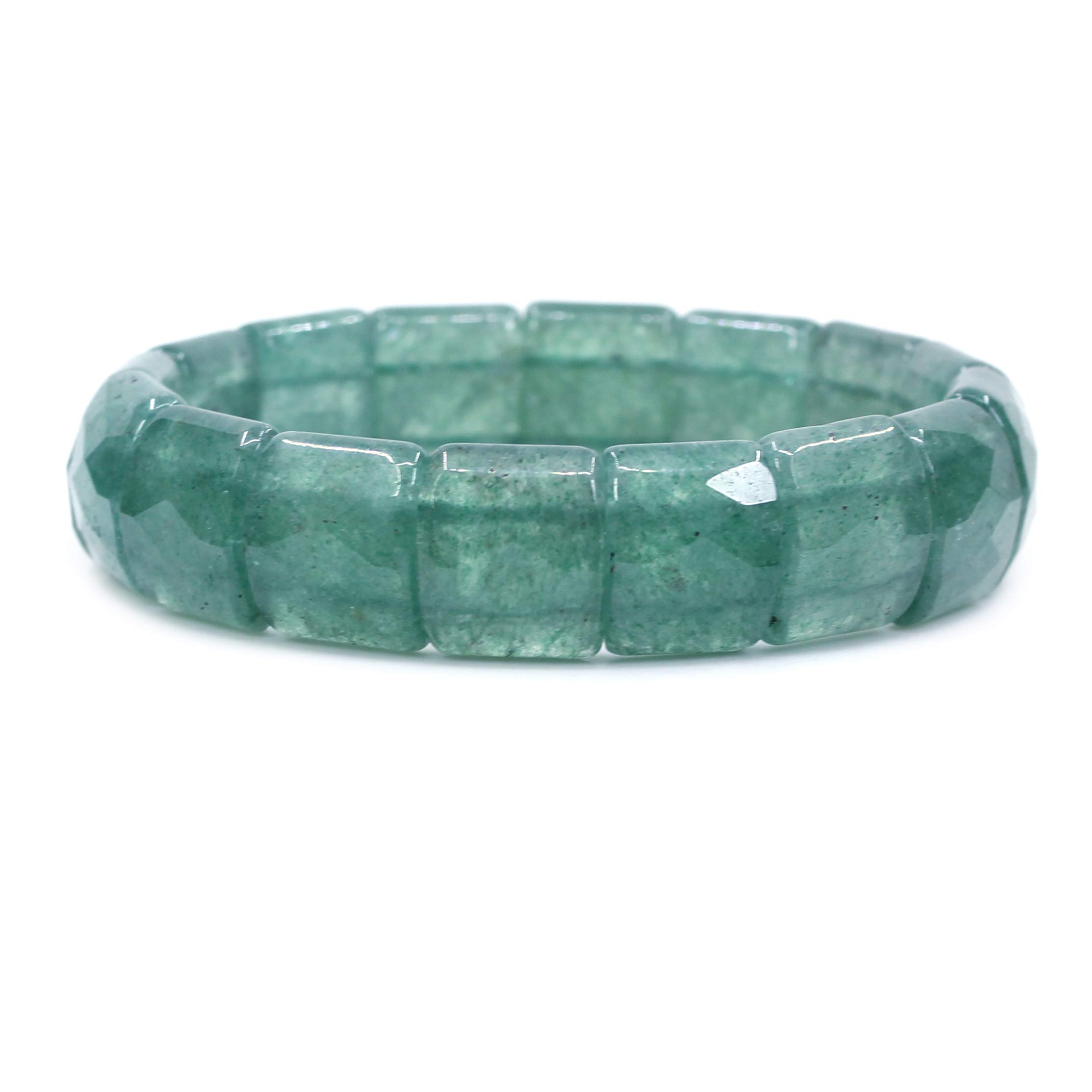 CHENYUE Natural Green Strawberry Quartz Gem Semi Precious Gemstone 15mm Faceted Square Grain Beads Stretch Bracelet 7.5 Inch