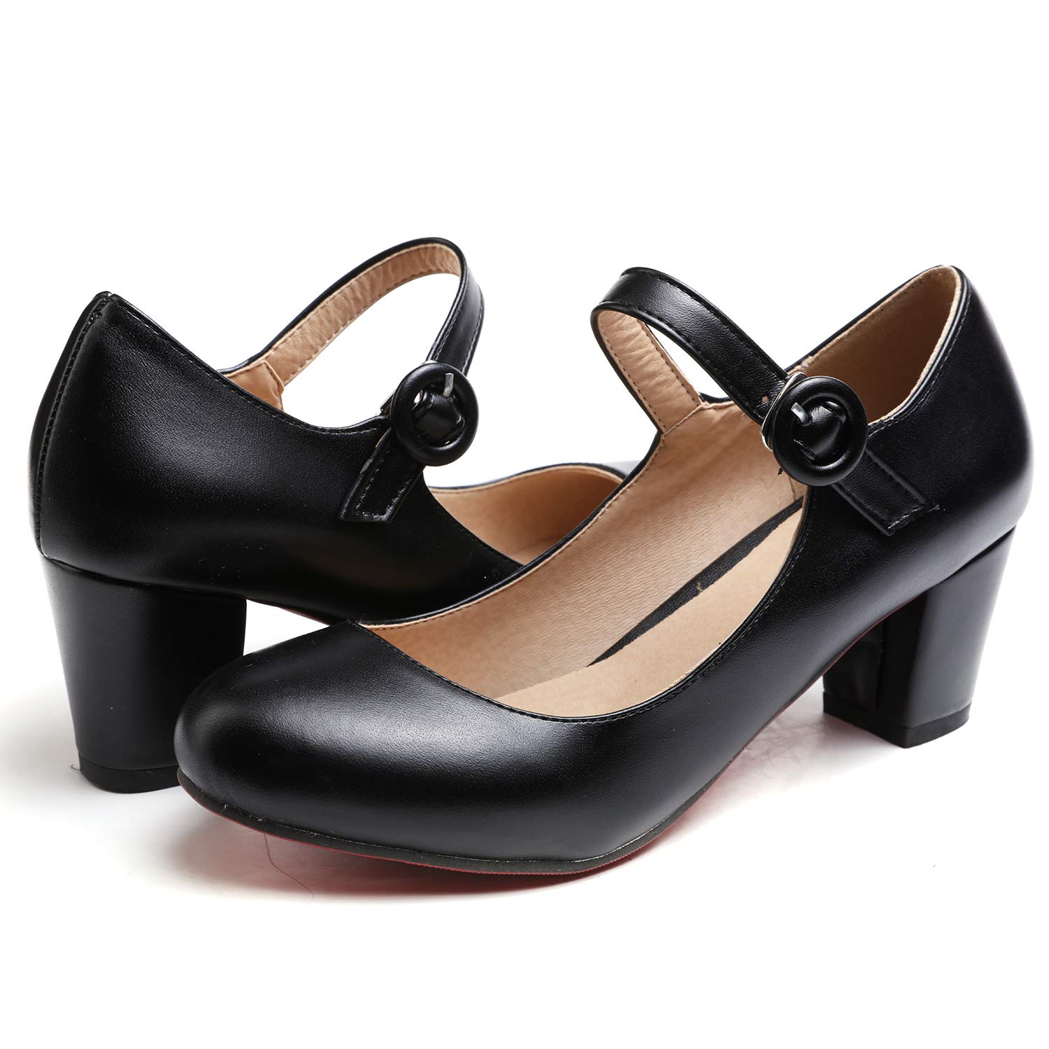 Odema Women's Oxfords Mary Jane Chunky Mid Heel Pumps Ankle Strap Shoes - Image 4