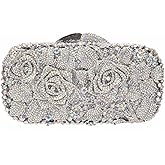 TYQVRVZ Luxury Women Rhinestone Evening Bag Rose Flower Crystal Clutch Diamond Shoulder Bag for Prom Cocktail Party