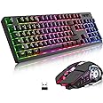 Wireless RGB Gaming Keyboard and Mouse - Rechargeable RGB Backlit,Long Battery Life,Mechanical Feel,7 Color Gaming Mouse for PC Game and Work