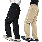 LIUNLU 2 Pack Boys Cargo Joggers Pants Elastic Waist Casual Jogging Trousers Bottom for Kids 7-13 Years