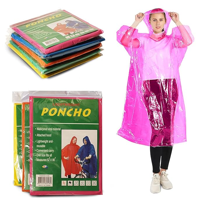 Adult Poncho Raincoat, Emergency Raincoats with Hoods, Disposable Rain