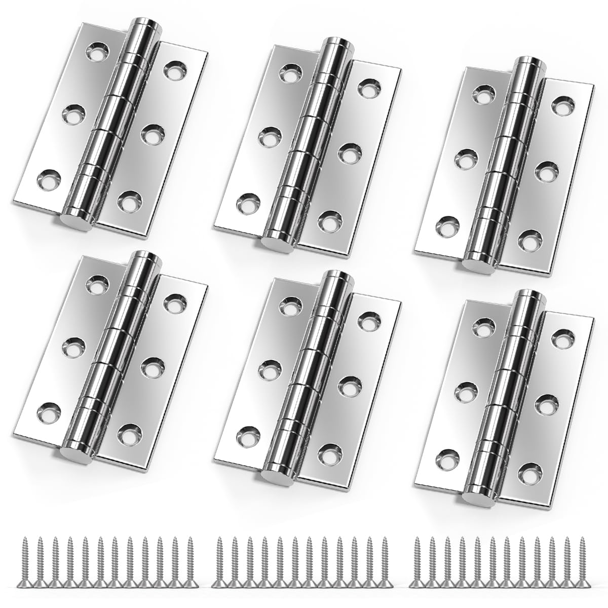 Bwintech 3 Pairs 75 x 50 x 2.0mm(3 inch) Polished Chrome Hinge for Fire Door, Steel Fire Rated Internal Door Hinges, Ball Bearing Hinge for Internal Use in Residential and Commercial Buildings