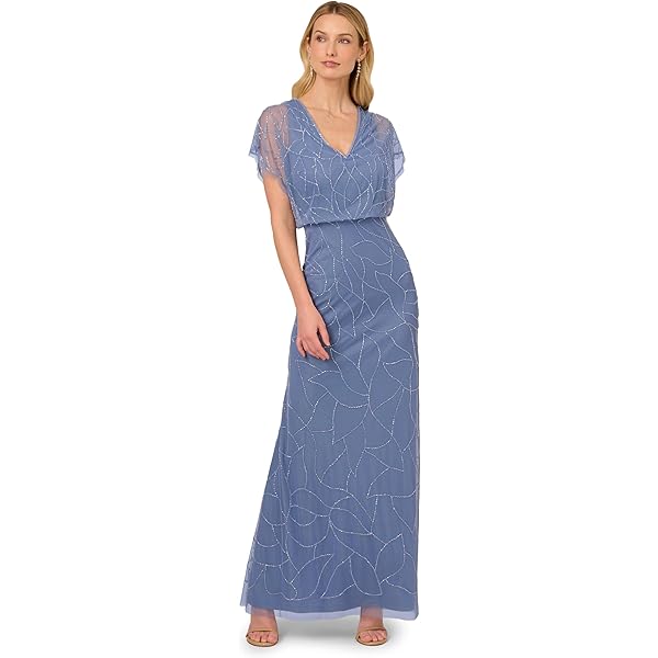 Amazon.com: Adrianna Papell Women's Beaded Mesh Long Dress, French Blue, 10  : Clothing, Shoes & Jewelry