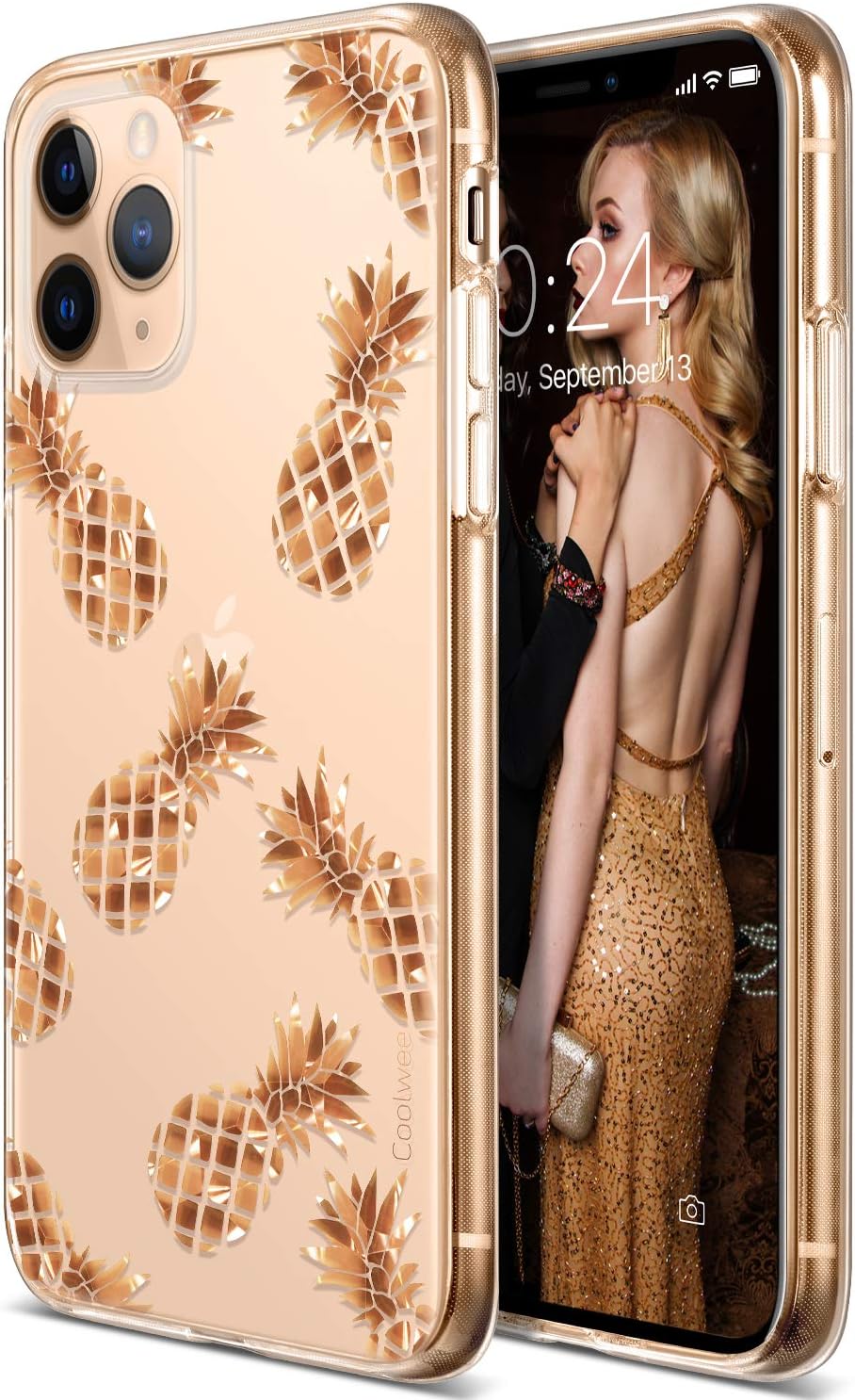 Coolwee Rose Gold Pineapple Protective Compatible with iPhone 11 Pro [Anti Yellow] Slim Foil Clear Design Women Girls Men Hard Back Case Soft TPU Bumper Cover for Apple iPhone 11 Pro 5.8 inch