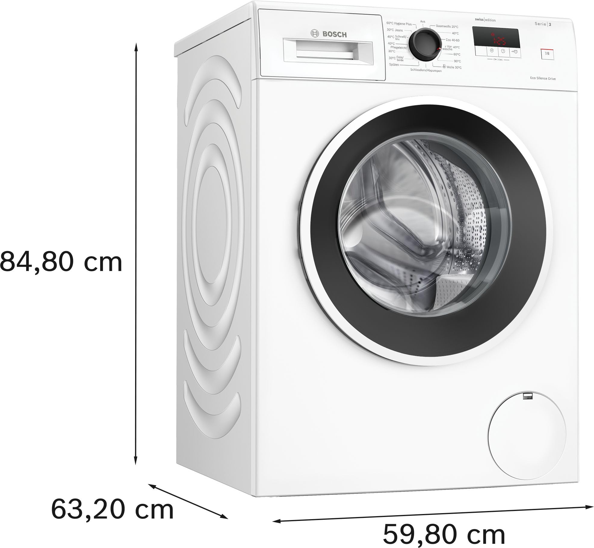 Bosch Waschmaschine 7 kg Serie 2, 1400 UpM, LED-Display, Speed Perfect, Hygiene Plus Programm, Leiser Betrieb, AntiVibration Design, Langlebig mit Ersatzteilverfügbarkeit, AquaSecure Plus, WGE0240V 7