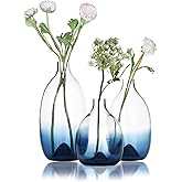CONVIVA Glass Vase Set Modern Blue Glass Flower vases Decorative Large Home Decor Living Room Dinning Table,Wedding Party Eve
