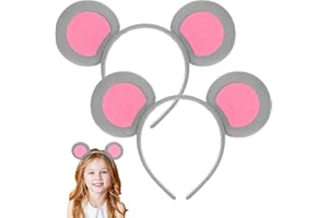 Healvian 2Pcs Mouse Ears Headband Rat Ears Headband Fluffy Cute Animal Hairband Halloween Mouse Theme Costume Headwear for Pa