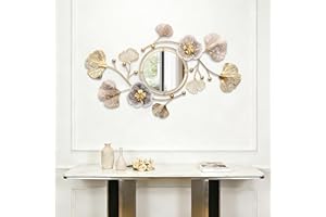 Large Wall Mirror,Wall Mirrors Decorative,3D Metal Ginkgo Flower Leaf Design,Multi-Angle Hanging,for Living Room, Entrance or