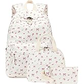 Bluboon Teen Girls School Backpack Kids Bookbag Set with Lunch Box Pencil Case Travel Laptop Backpack Casual Daypacks (Beige bow tie)