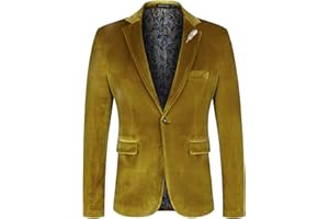 WEEN CHARM Velvet Blazer for Men Slim Fit One Button Sport Coat Tuxedo Jacket for Prom Wedding Party Dinner
