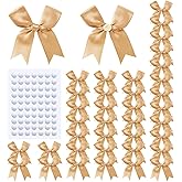 TIMESEEK 60Pcs Gift Wrap Bows, 3.3" Dark Gold Satin Twist Tie Bows for Gift Wrapping, Versatile DIY Decor for Treat Bags, Holiday Gifts, Wedding Xmas Party Decorations, Bakery Candy Bags, Gift Bags
