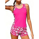 blibean Girls Swimsuits Two Piece Floral Tankini Sets with Chest Pad Size 6-15 Years