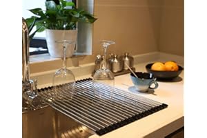 Ahyuan Roll-up Dish Drying Rack Foldable Stainless Steel Over Sink Rack Kitchen Drainer Rack Black 17.7''(L)X13''(W) by Ahyua