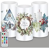 Retisee 3 Pcs Farmhouse Christmas Flameless Candles with Remote Rustic Christmas Battery Operated LED Candles Farmhouse Xmas Decor for Rustic Xmas Holiday Dining Table Bedroom Living Room