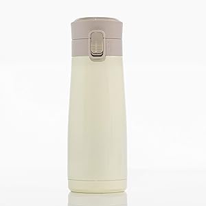 LOCK & LOCK Ceramic Lined Stainless Steel Bottle Double Wall Vacuum Insulated BPA-Free Non Toxic Travel Mug for Cold Drinks and Hot Beverages, 15 ounces, Ivory