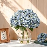 Suncalla 8 Pcs Blue Hydrangea Artificial Flowers 18 Inch Valentines Faux Hydrangea Flowers with Stems Fake Bouquet Bulk Realistic Floral for Spring Summer Wedding Home Table Indoor Decoration