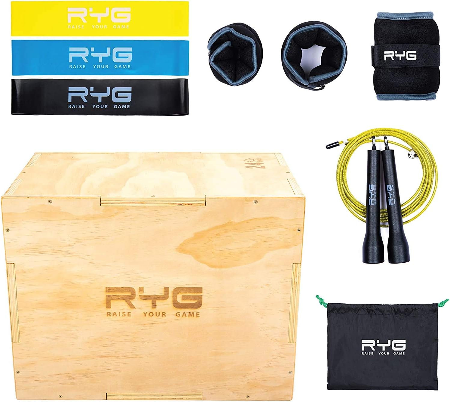 Raise Your Game Wood Plyometric Box Workout Set, Plyo Jump Training, Agility, Crossfit, MMA, and Basketball Conditioning