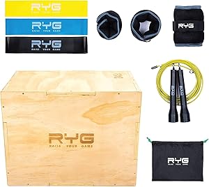 Raise Your Game Wood Plyometric Box Workout Set, Plyo Jump Training, Agility, Crossfit, MMA, and Basketball Conditioning