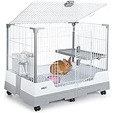 OIIBO Deluxe Rabbit Cage, 32" &times; 21" &times; 26" Large Space Bunny Cage Foldable Small Animal Cage with Pull Out Tray and Caster Platform, Professional Household Anti-Spray Urine Rabbit Cage Hutch Indoor