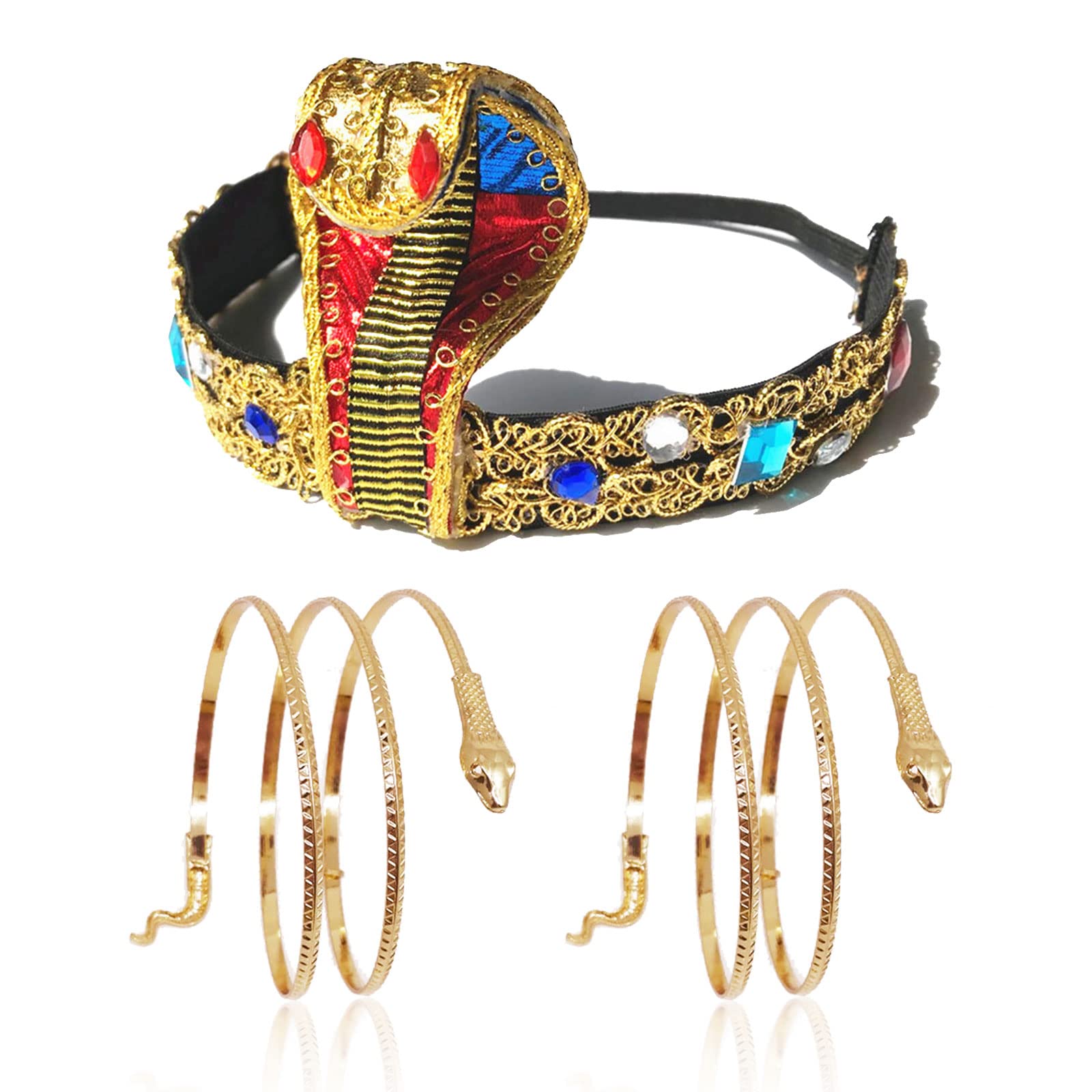 MIVAIUN 3 Pieces Egyptian Costume Accessories Egyptian Headpiece Snake Arm Cuffs Swirl Snake Bracelets Snake Upper Bracelets Halloween Costumes Vintage Party Decoration (3 pcs)