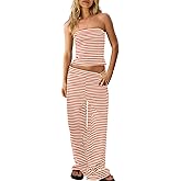 Panadila Womens Striped Two Piece Sets Summer Lounge Outfits Sailor Tube Top and Pants Matching Set Beach Vacation Travel Y2k