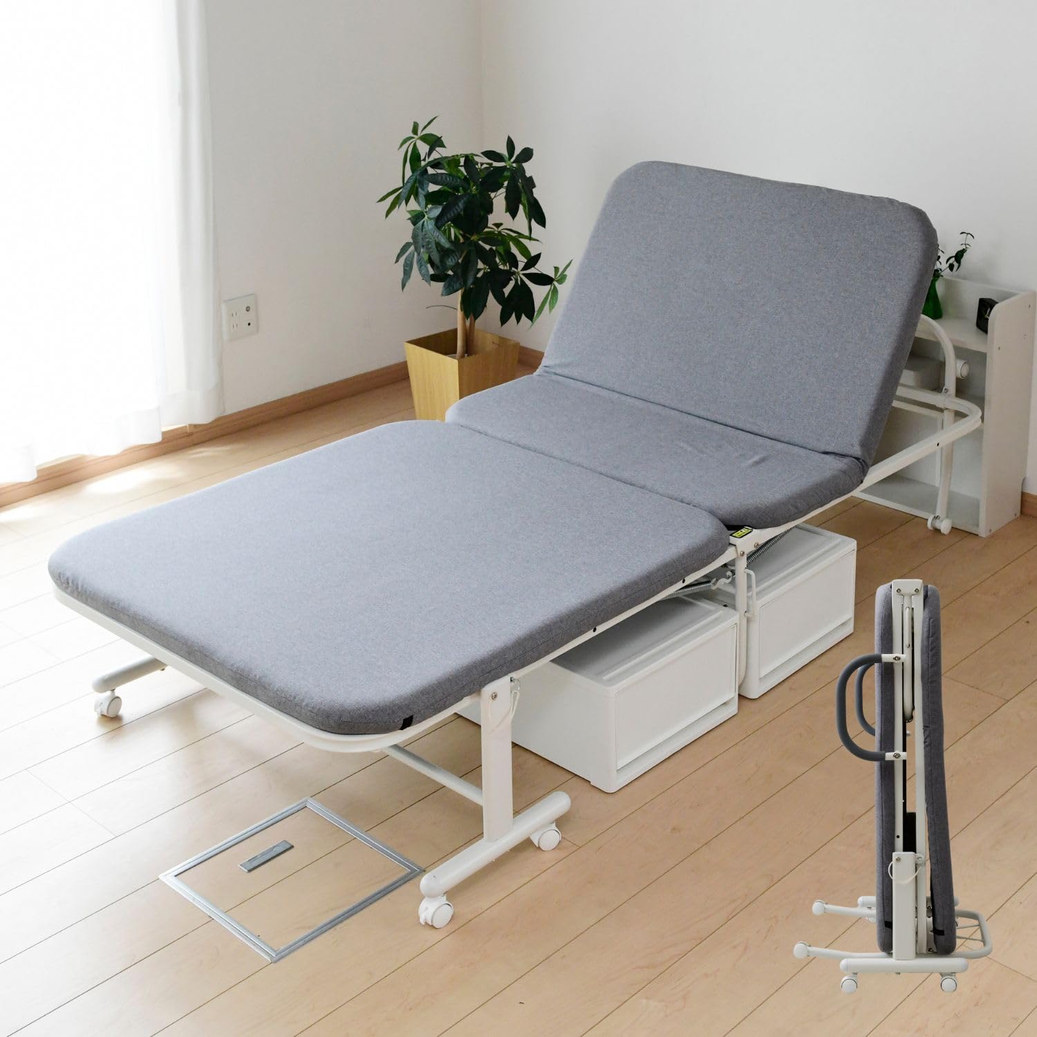 [山善] 折りたたみベッド シングル 立ち上がりやすい ハイタイプ 高床 (ベッド下30㎝) 取っ手付き 布団干し リクライニング 組立かんたん グレージュ YFB-1(R)S(GRG/M)商品画像