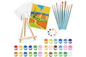 Micosim 22Pcs Acrylic Paint Set with Pre-Drawing Canvases, Painting Palette,10Brushes, 5Pcs Canvas Boards for Painting with Easel for Painting, Painting Kits for Adults & Kids(Muti-Color Scenery)