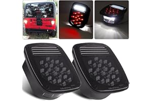 KONRALI 2Pcs Smoked Universal Rear Square Combination 39 LED Signal Tail Lights w/License Plate and Backup Reverse Lights Flatbed Trucks Brake Stop Turn Tail Light for Wrangler CJ TJ YJ Tail Lights Assembly