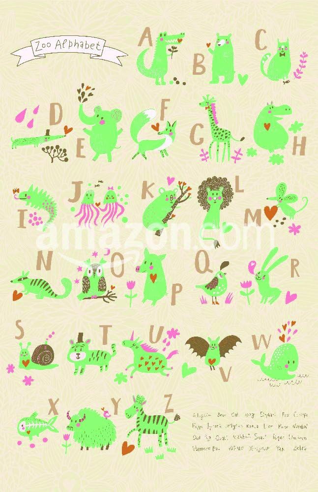 The Shutterstock Collection Stylish Zoo Alphabet in Vector. Lovely Animals with English Letters and Names. Best ABC-Poster in Sweet Colors for Children Preschool Education Poster Print, 11" x 17"