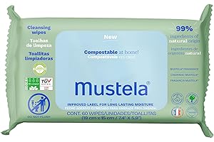 Mustela Baby Home Compostable Cleansing Wipes - For Face, Body & Diaper Area - 99% ingredients of natural origin & plant-based fibers - For all skin types - Fragrance Free Version & Various Sizes