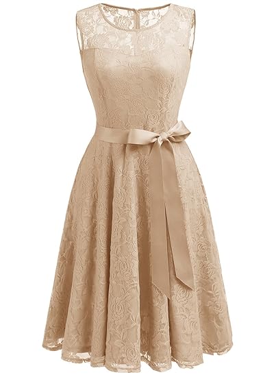 Dressystar Abendkleid Ärmellos Kurz Brautjungfern Kleid Spitzen Rundhals Damen Kleider