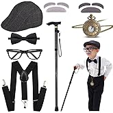 Aimeiar Kids 100 Days of School Costume for Boys - Halloween Old Man Costume Hat Glasses and Grandpa Vest Set for Child
