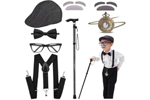 Aimeiar Kids 100 Days of School Costume for Boys - Halloween Old Man Costume Hat Glasses and Grandpa Vest Set for Child