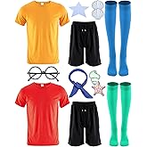 ShinyMatch 15 Pcs Halloween Couple Costume Set Sailor Mermaid Barnacle Ocean Comic Character Suit T Shirt Black Pants Gloves Starfish Shell for Men Women Couple Cosplay Party Accessories
