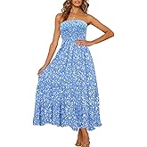 ZESICA Women's Summer Boho Strapless Maxi Dress 2026 Casual Off Shoulder Smocked Flowy A Line Beach Holiday Long Dresses
