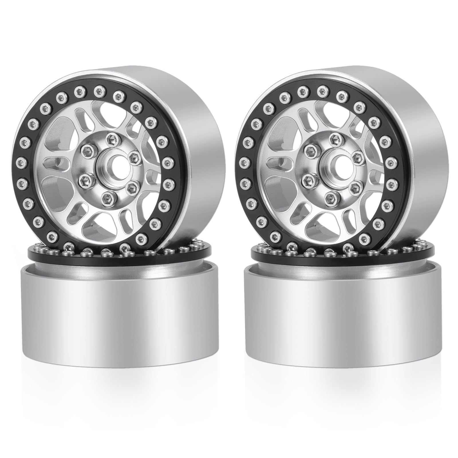 AXspeed 1.9inches Beadlock Wheel Rims, Pack of 4 Wheel Hubs for Axial Scx10 TRX4 D90 90046 1/10 RC Crawler Car (Black & Silver)