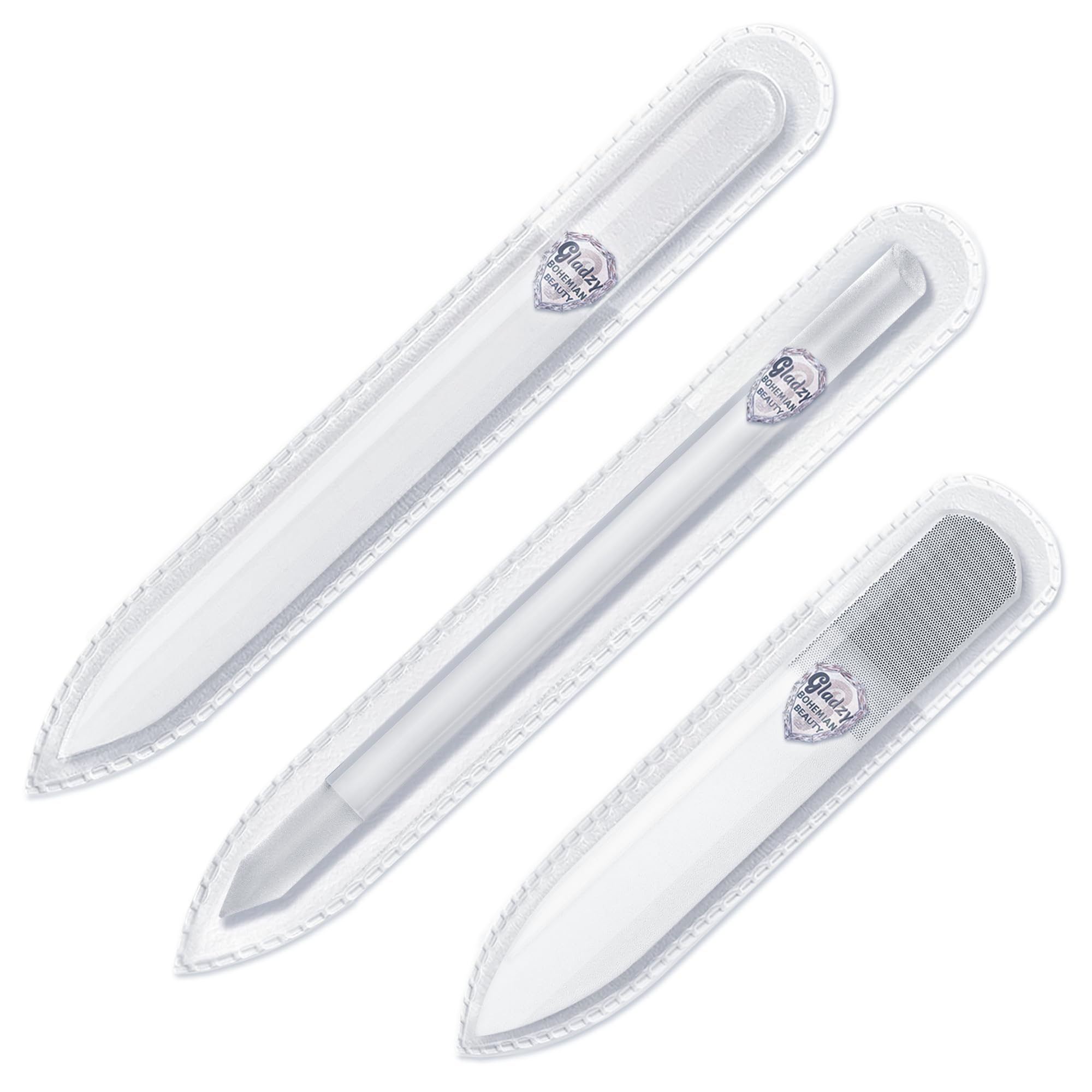 Genuine Czech Glass Nail File Set - Multi-functional Shiner, Precision Filing Cuticle Pusher, Double Sided Different Grit Surface, Manicure & Pedicure, Professional Nail Care & Art, EU Quality