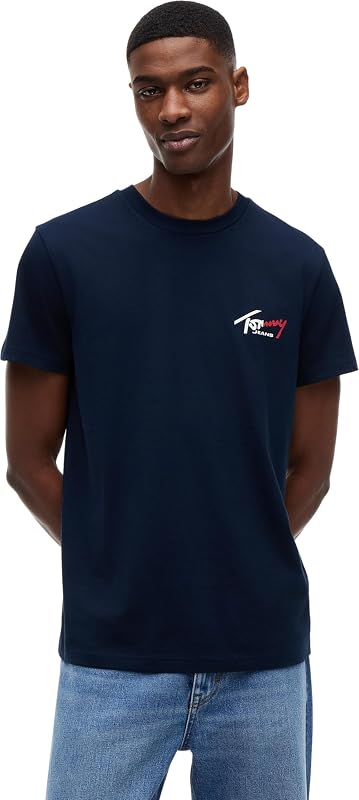 Herren T-Shirt Kurzarm Slim Sign Chest mit Logo, Blau (Dark Night Navy), M
