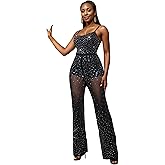 Figdaw Women's Sparkle Rhinestone Jumpsuits for Women Sexy Party Night Out