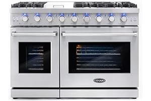 COSMO COS-EPGR486G 48 in. Haven Collection 7 cu. ft. Double Oven Gas Range, 6 Burners, Griddle, Convection, Knob LEDs, Stainless Steel