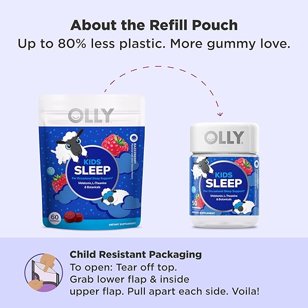 OLLY KIDS SLEEP GUMMY, 0.5MG MELATONIN, L THEANINE, CHAMOMILE, AND LEMON BALM, CHILDRENS CHEWABLE SUPPLEMENT, OCCASIONAL SLEEP SUPPORT, RASPBERRY – 60 COUNT