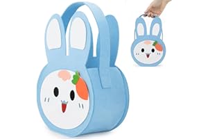 MOVOLIVI Personalized Easter Basket with Handles, Small Cute Animals Doll Plush Bag Empty Egg Storage Basket for Kids Boys Girls Easter Gifts Party Decorations (Felt-Blue)