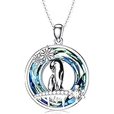 SELKAT Penguin Necklace 925 Sterling Silver Crystal Penguin Jewelry Penguin Gifts for Penguin Lover Women Penguin Snowflake Pendant